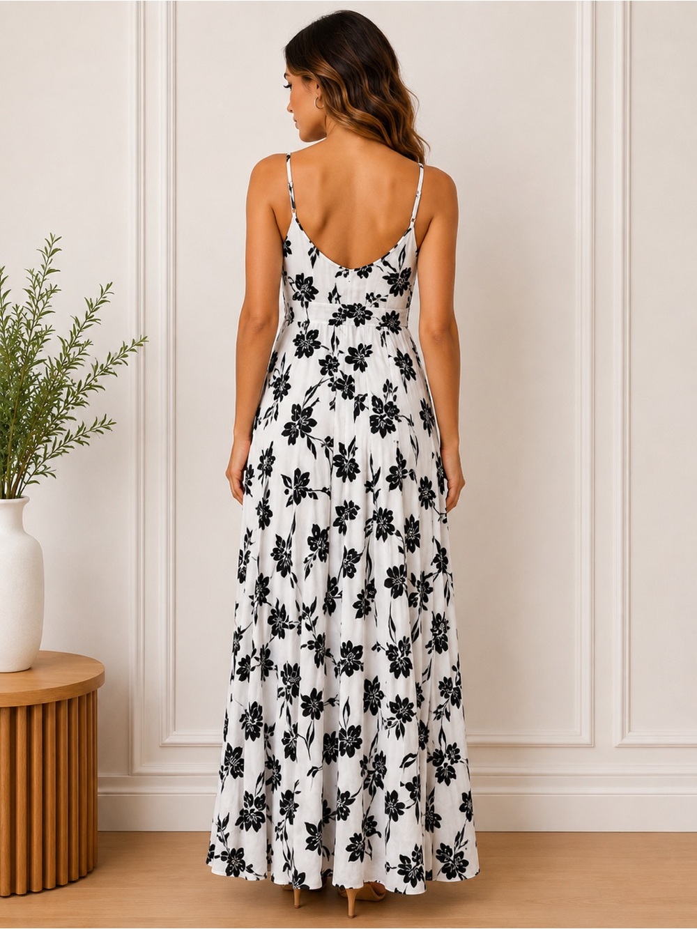 Charlotte Russe White Black Floral Wrap Style Maxi Dress Medium - Picture 2 of 5